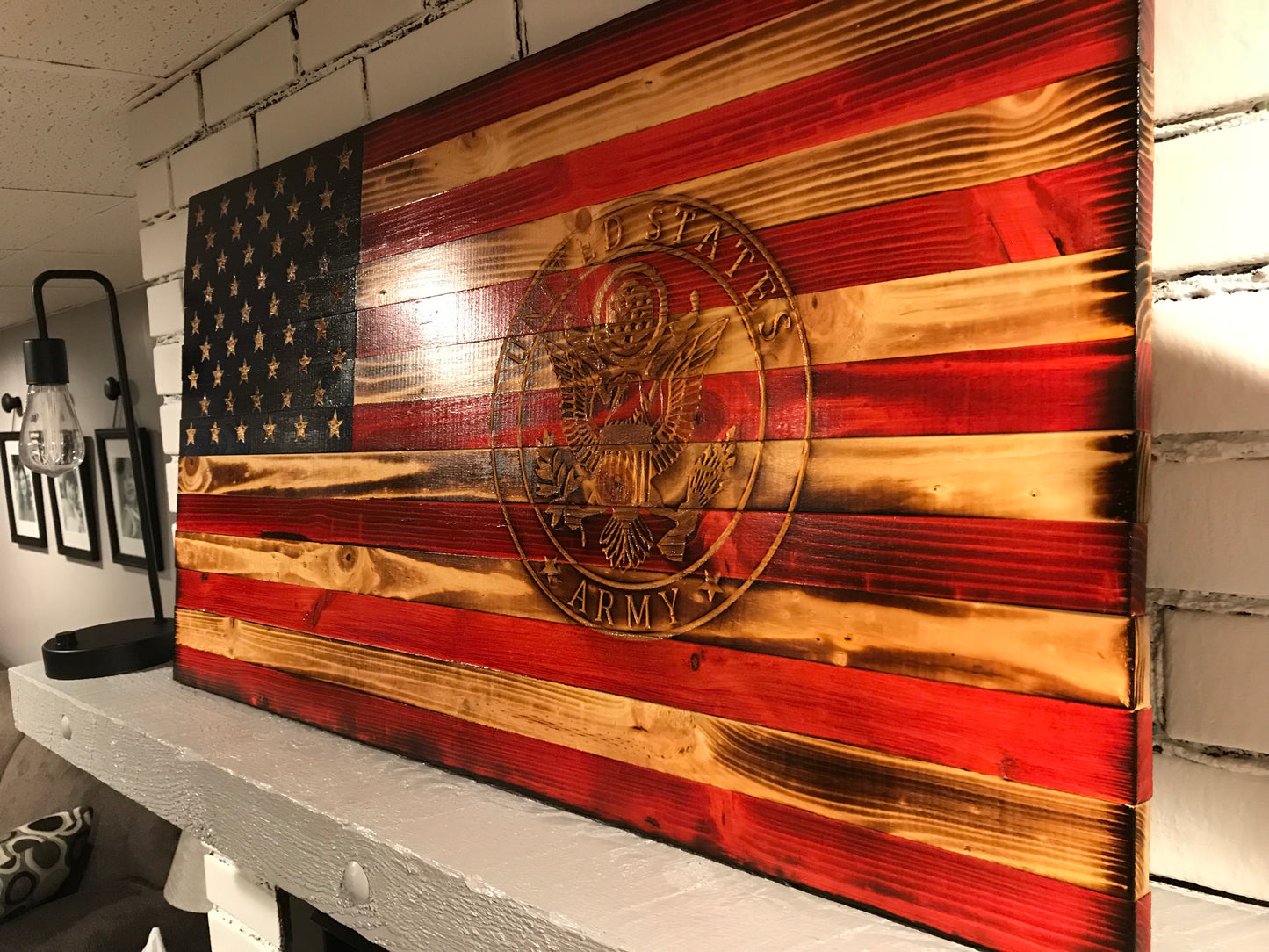 Special American Wooden Flag Army Emblem Charred Rustic Decor