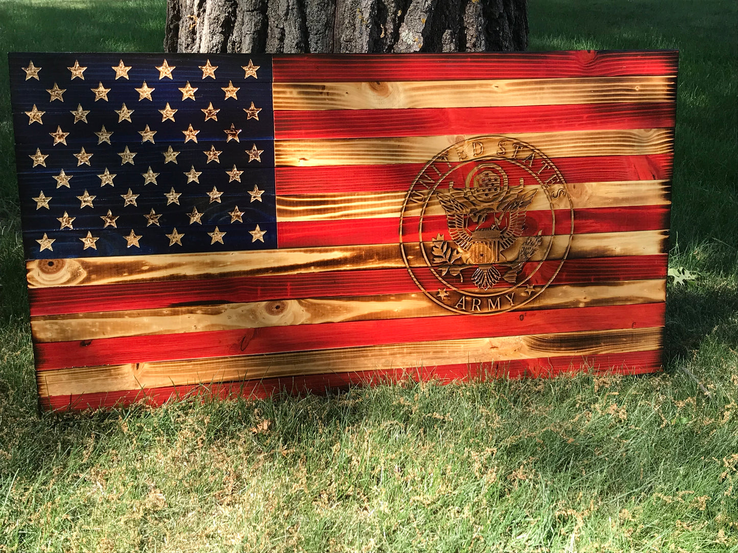 Special American Wooden Flag Army Emblem Charred Rustic Decor