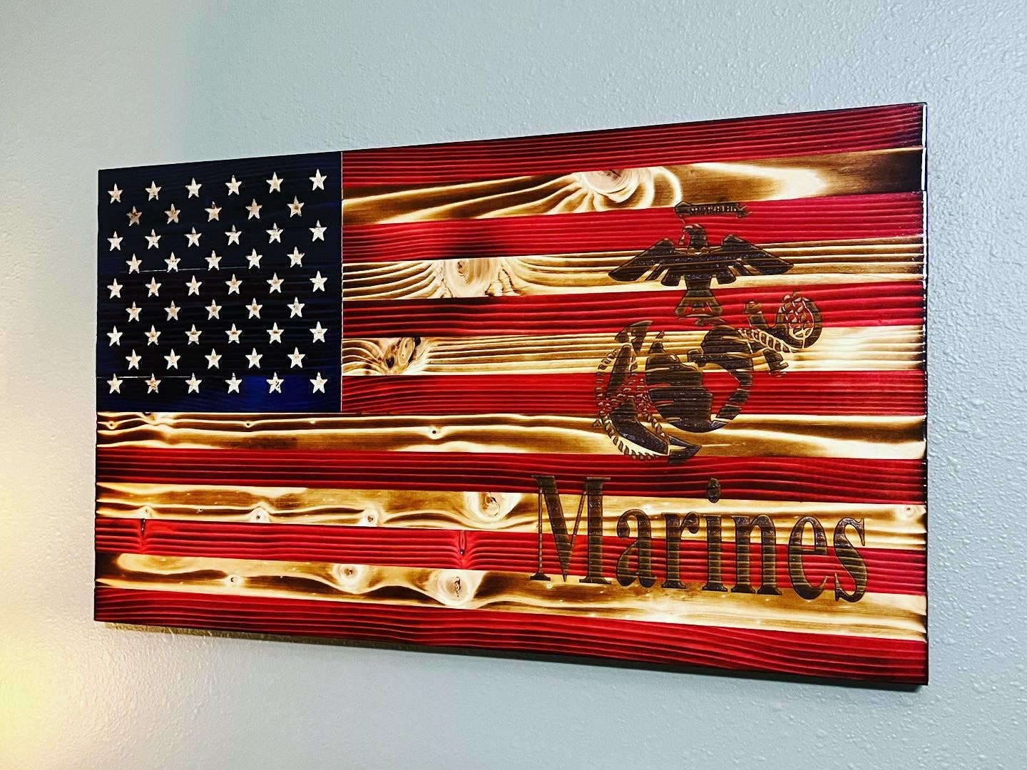Rustes Sign American Wooden Flag Marine Corps Emblem – Old Glory Rustic Sign Co.