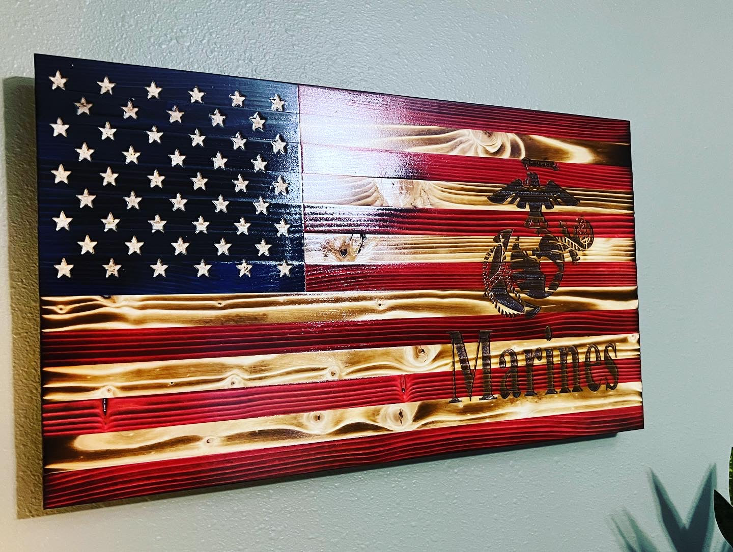 American Wooden Flag Marine Corps Emblem