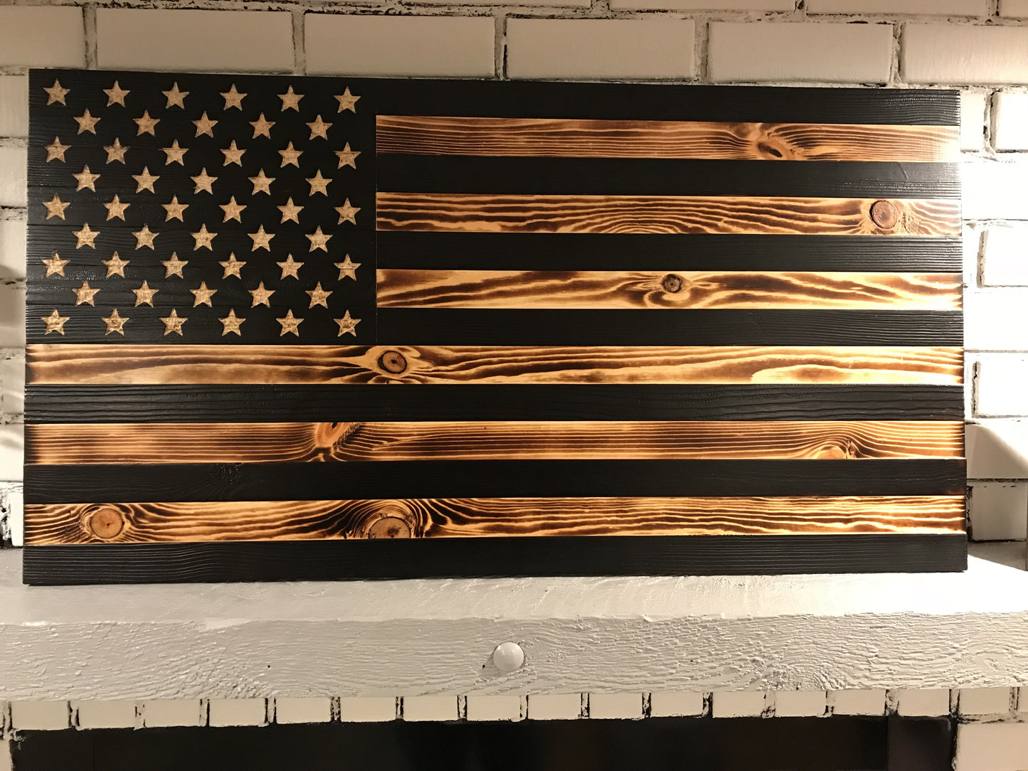 "We the People" The Rustic American Wooden Flag Charred Black Stripes Subdued Flag