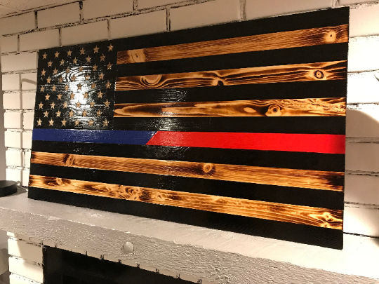 Thin Blue and Thin Red Line Rustic American Flag, Subdued Flag, Thin Blue Line, Thin Red Line