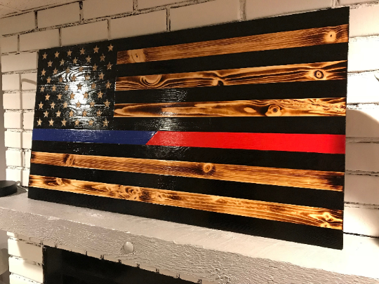 *NEW* Half Thin Blue Line Half Thin Red Line Concealment Flag - American Flag Concealment Case