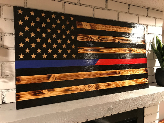 Thin Blue and Thin Red Line Rustic American Flag, Subdued Flag, Thin Blue Line, Thin Red Line