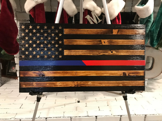 Thin Blue and Thin Red Line Rustic American Flag, Subdued Flag, Thin Blue Line, Thin Red Line