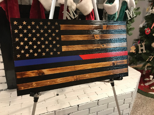 Thin Blue and Thin Red Line Rustic American Flag, Subdued Flag, Thin Blue Line, Thin Red Line