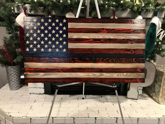 Unique Rustic Thin Blue Line Red, White and Blue Wooden American Flag, Subdued American Flag