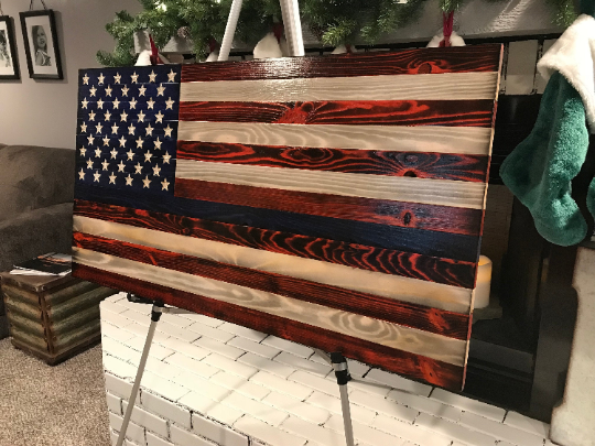 Unique Rustic Thin Blue Line Red, White and Blue Wooden American Flag, Subdued American Flag